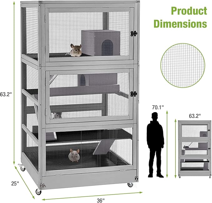 GUTINNEEN Large Chinchilla Cage, 4 Levels Ferret Cage - Large Critter Nation Hutch with Chew-Proof Aluminium Edge & PVC Layer, Brake Wheels Moveable - for Hamster, Rat, Gerbil-Mewly Pet