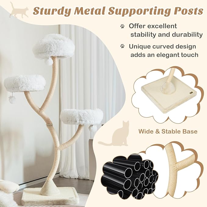 PETSITE 70" Tall Cat Tree, Cat Tower with Scratching Posts and Board, Multi-Level Cat Tower for Large Cats 20 lbs+ with 3 Cozy Perches and Dangling Balls, Modern Cat Tree for Indoor Cats Large Adult-Mewly Pet