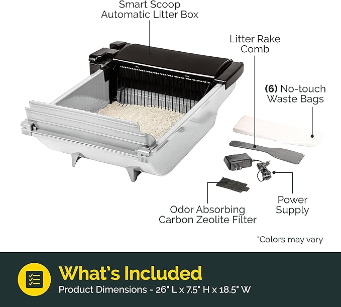 Pet Zone Self Cleaning Semi Automatic Cat Litter Box - Smart Scoop Cat Litter Box with 6 Bags & Carbon Filter for Up to Two Cats 6-16 Pounds-Mewly Pet