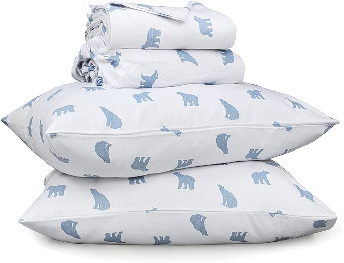 RUVANTI Flannel Sheets King Size - 100% Cotton Brushed King Bed Sheets Set - Deep Pockets 16 Inches - All Seasons Breathable & Extra Soft - Warm & Cozy, 4 Piece, Happy Cubs