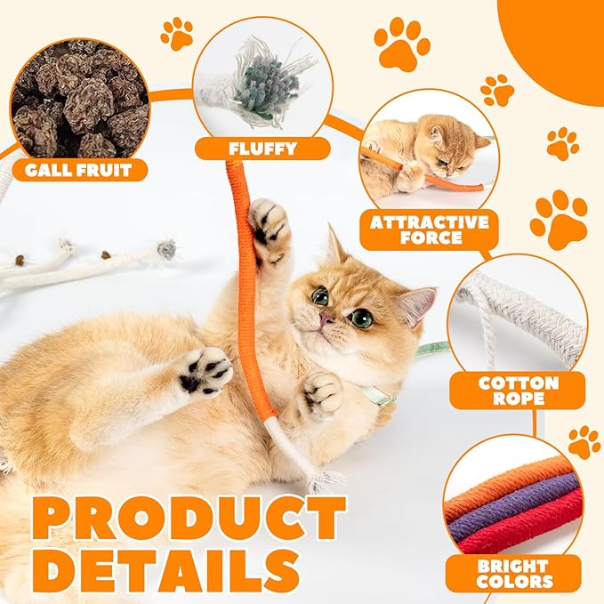Cat Chew Ropes 3 Pack with Natural Catnip, Interactive Catnip Toys for Indoor Cats, Safe Teeth Cleaning Kitten Rope Toy, Durable Cat Kicker Chew Toy for All Breeds-Mewly Pet