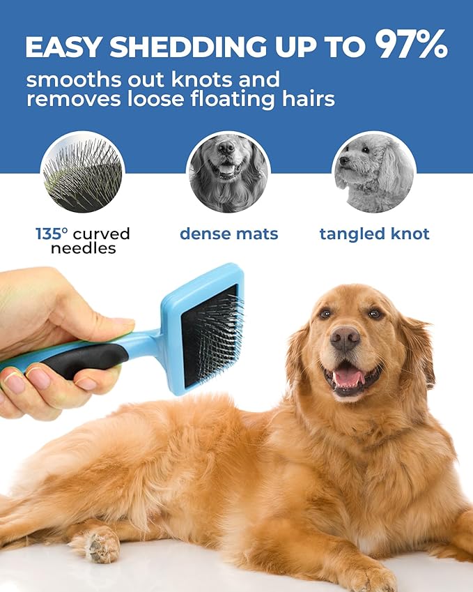 Dog Brush for Shedding Grooming,6 Pack Long-Pin Brush Set for Long Haired Dog Cat Goldendoodles Poodles Doodles Blue-Mewly Pet