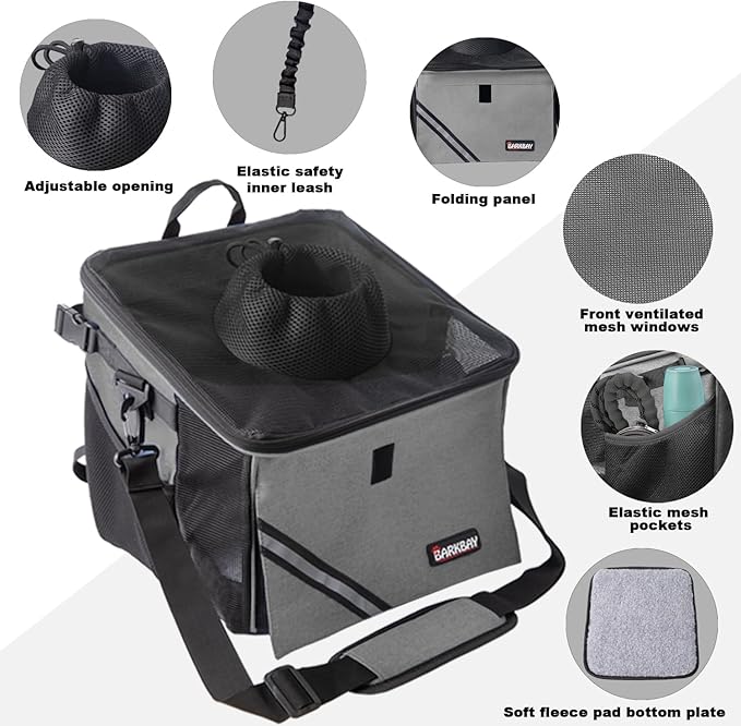 Pet Carrier Bicycle Basket Bag Pet Carrier/Booster Backpack for Dogs and Cats with Big Side Pockets,Comfy & Padded Shoulder Strap,Travel with Your Pet Safety（Titanium）-Mewly Pet