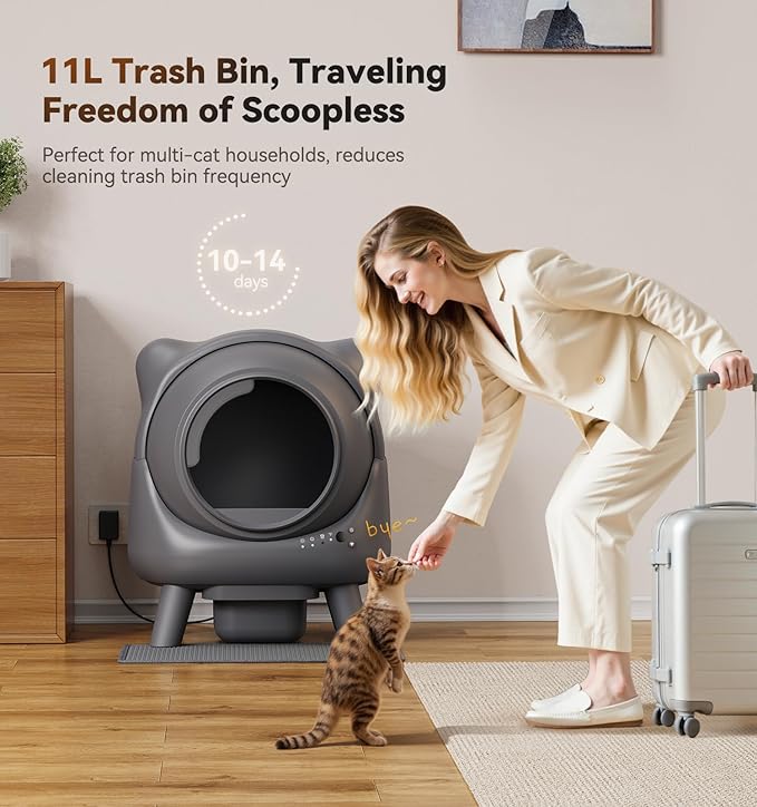 Self Cleaning Litter Box, Automatic Litter Box, FEELNEEDY Odor Control Robot, Cat Ears Design, 65L APP Real-Time Monitor, Cat Litter-Boxs for Multiple Cats, Safety Sensors, with 1 Trash Bag-Mewly Pet