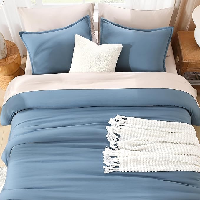 Litanika Grayish Blue Comforter Set California King Size, 3 Pieces Lightweight Solid Bedding Comforter Set, All Season Fluffy Bed Set (104x96In Comforter & 2 Pillowcases)