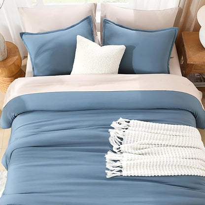 Litanika Oversized King Comforter Set Grayish Blue Super King Size, 3 Pieces Lightweight Solid Bedding Comforter Set, All Season Fluffy Bed Set (120x120In Comforter & 2 Pillowcases)