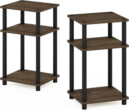 Furinno JUST Night Stand Set of 2, 3-Tier Turn-N-Tube Nightstand, Toolless Bedside Tables, End Table, Side Table with Open Storage for Bedroom, Living Room, Bathroom, Columbia Walnut
