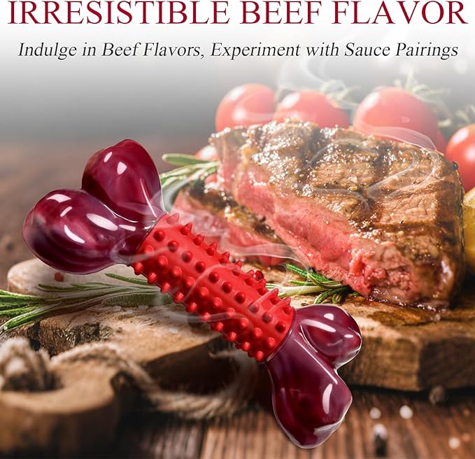 Apasiri Tough Dog Toys for Aggressive Chewers Large Breed, 2-Pack Dogs Chew Toys for Large Medium Dogs, Nylon and Rubber Dog-Bones for Teething Chew, Beef Flavor, for Doggo 20-75 lbs-Mewly Pet