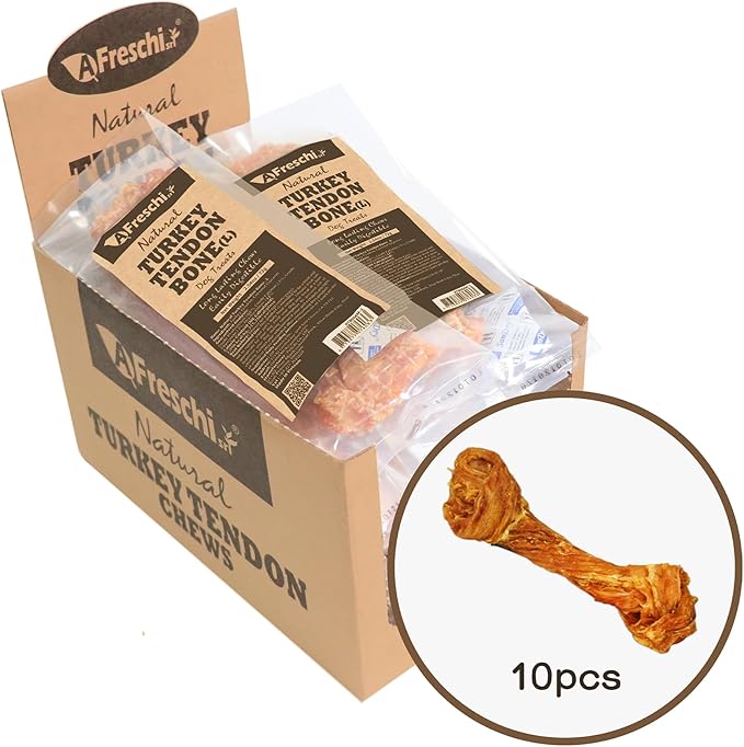 Afreschi Natural Turkey Tendon Bone (L) 10 Units/Box, Dog Treats for Signature Series, All Natural Human Grade Puppy Chew, USA-Sourced Turkey Tendon, Hypoallergenic, Rawhide Alternative-Mewly Pet