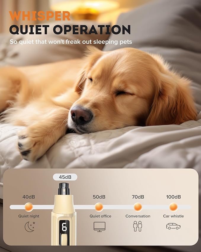 YABIFE 7-Speed Pet Nail Grinder with Light – Heavy Duty, Whisper Quiet Nail Trimmer for Dogs, Cats, Birds & Small Animals – Single-Handed Operation-Mewly Pet