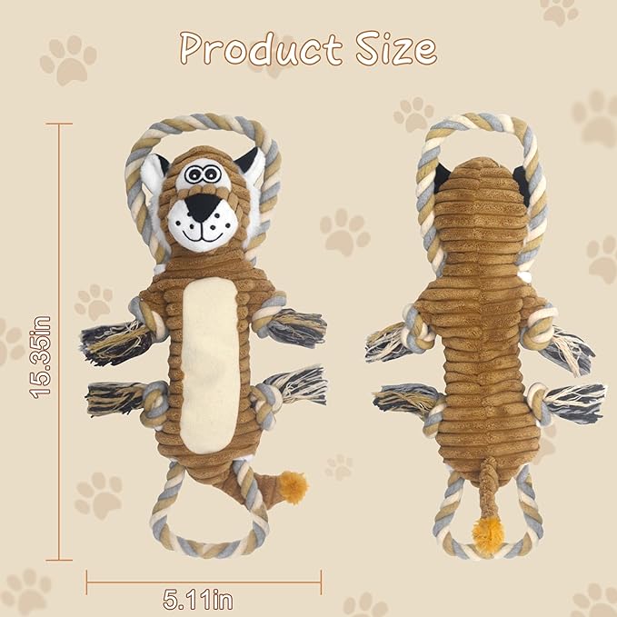 Squeaky Dog Toys, Interactive Tug of War Puppy Toys, Funny Plush Dog Chew Toys, Stuffed Dog Toys for Small,Medium and Large Dogs - Lion-Mewly Pet