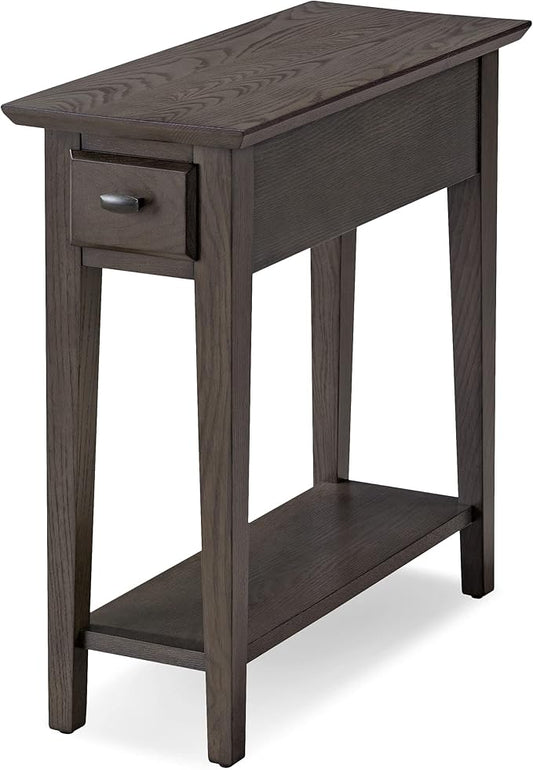 Leick Home 10071-GR One Drawer Chairside/Recliner End Table with Shelf, Smoke Gray