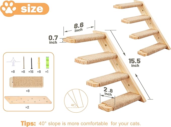 Cat Wall Furniture Set, 2PCS Cat Shelves & 2PCS 4 Steps Wall Shelves Stairs Tower Climbing Scratching Perches for Climbing Sleeping, Playing-Mewly Pet