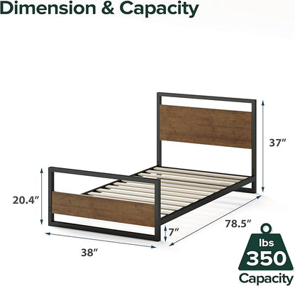 ZINUS Suzanne Bamboo and Metal Platform Bed Frame with Footboard, Wood Slat Support, No Box Spring Needed, Easy Assembly, Twin