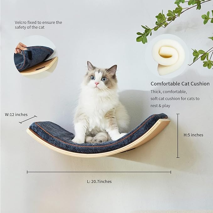 Cat Wall Shelf with Two Steps - Curved Cat Shelves and Perches for Wall (Large Size) - Wall Mounted Cats Furniture for Sleeping, Playing, Climbing, and Lounging-Mewly Pet
