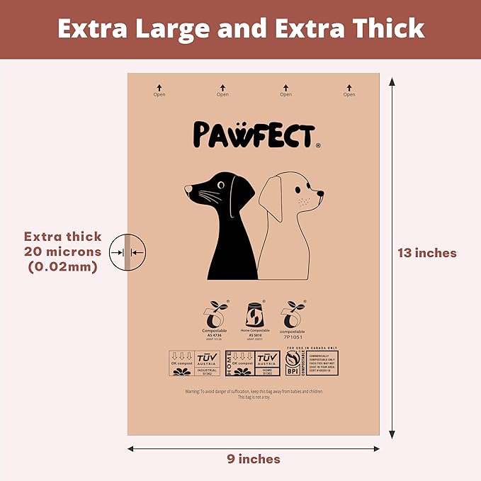 Pawfect Dog Poop Bags Rolls - Biodegradable Doggie Bags, Compostable Dog Waste Bags, BPI Certified Pet Waste Bags, Unscented, Large, Puppy Poo, Earth Friendly, Bolsas de Basura (480 counts)-Mewly Pet