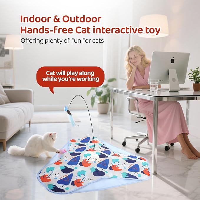 Interactive Cat Toys, Rechargeable Hide and Seek Cat Toys, Durable Stable Base Touch Activated Kitten Toy with Bird Cat Wand, Waving Concealed Feather Exercise Toy for Indoor Bored Cats/Kitten-Mewly Pet