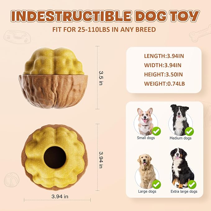 Dog Frozen Treats Toy, Cognitive Dogs Brain Stimulation Toys for Aggressive Chewers, Interactive Dispensing Toy Enrichment Keep Them Busy No-Boredom, Tough Nylon&Coffe Wood Fillable Puzzle Dog Feeder-Mewly Pet