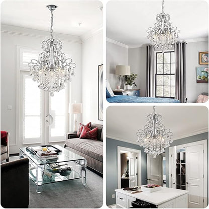 WUZUPS Crystal Chandelier 5-Light Pendant Ceiling Light Modern Lighting Fixture for Bedroom Hallway Bar Kitchen Bathroom, H 22.6'' x W 19.2'', E12 Base, Chrome