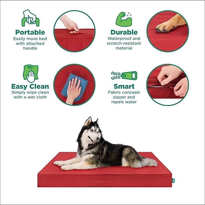 FurHaven Cooling Dog Bed – XXL Foam Mattress for Joint Pain Relief, Waterproof Liner, Removable Washable Cover, Durable for Outdoor Use, Deluxe Grid Indoor/Outdoor Bed – Red, Jumbo Plus-Mewly Pet