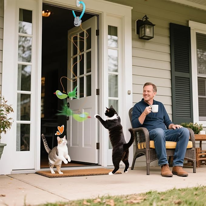 Interactive Cat Toys for Indoor Cats Automatic Electric Flying Bird Feather Mouse Toy - Best Kitten & Adult Cat Enrichment Mouse cat Toy Hanging Electric Kitty Toys for Bored Cats（Blue）-Mewly Pet