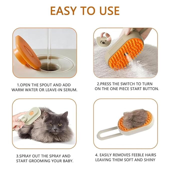 4 in 1 Cat Steam Brush,cat brushes for indoor cats,Rechargeable Steam Cat with Steam,Anti-Static Steam Pet Brushes for Dogs Cats(Khaki)-Mewly Pet