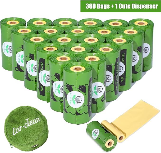 ECO-CLEAN Dog Poop Bags with 3 Bags Left Indicator - 360 Count Extra Thick and Leak Proof Pet Waste Bags with 1 dispenser, Unscented-Mewly Pet