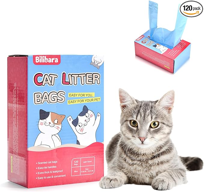 Cat Litter Bags, 120 Count, Ultra Thick, Scented, Leak-Proof, Disposable, 15 Liters Capacity-Mewly Pet