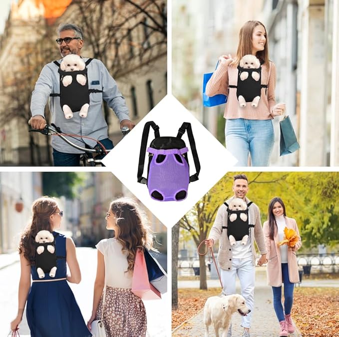 FEimaX Dog Carrier Backpack Pet Legs Out Front Cat Travel Bag, Adjustable Puppy Backpacks Carriers Hands-Free for Small Medium Dogs Cats Hiking Traveling Camping Daily Walking (Large, Purple)-Mewly Pet