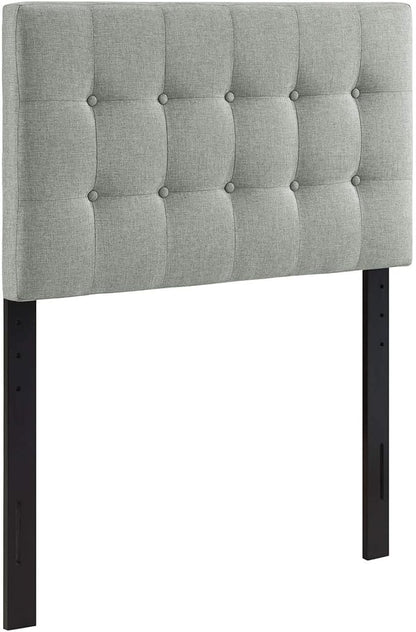 Modway Emily Tufted Button Linen Fabric Upholstered Twin Headboard in Gray