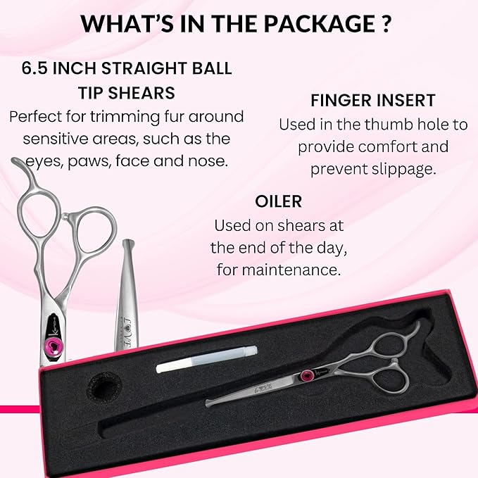 Kenchii Love Dog Grooming Scissors, 6.5 Inch Straight Balltip Shears, Dog Scissors for Grooming, Professional Pet Grooming Scissors, Safety Round Tip Shears-Mewly Pet