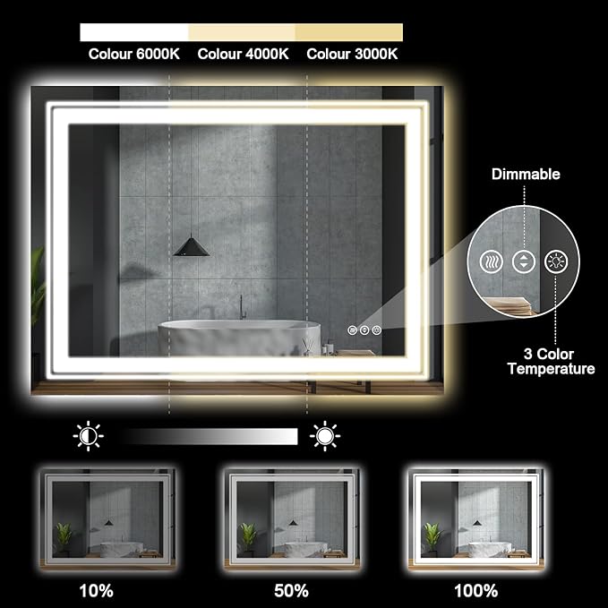 39x31 LED Bathroom Mirror with Front and Backlight, Dimmable Lighted Bathroom Vanity Mirror with Anti-Fog, Memory Function,Tempered Glass(Horizontal/Vertical)