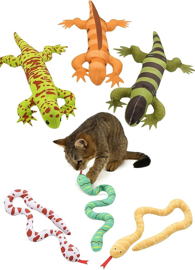 Cat Toy Snake Lizard Catnip Toys Chew Bite Resistant Toys for Indoor Cats Boredom Relief Teeth Cleaning Interactive Funny Cute Kitten Cat Lover Gifts Set of 6 Realistic Hunt Prey Activity Games-Mewly Pet
