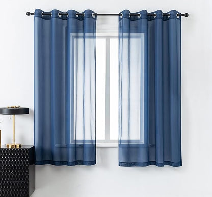 DUALIFE 72 Inch Length Navy Blue Curtains for Bedroom 2 Panels Set Semi Sheer Grommet Window Texture Soft Voile Sheer Curtains for Living Room Boys Playroom 52x72 Inches Long