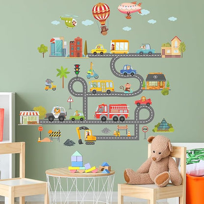 Jungle Animal Wall Stickers Forest Safari Wall Decals Kid Room Nursery Baby Bedroom Décor (Cartoon Animal Traffic)