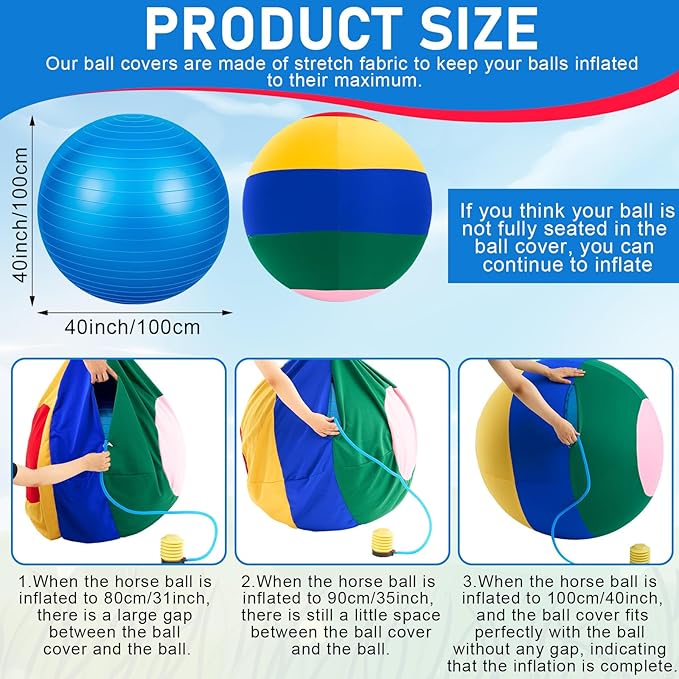 40inch Giant Herding Ball with Ball Cover Anti Burst Please Watch VCR for How to Inflation Horse Toys for Horses Stall Entertainment Play, Pump Included (Mixed Color,Classic)-Mewly Pet