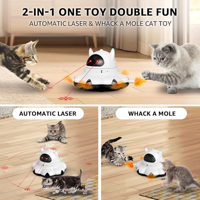 MIKK Cat Laser Toy Cat Feather Toys 2-in-1 Interactive for Indoor Cats Automatic with Remote Control Moving Ambush USB-C Rechargeable Electronic Kitten Toy for Indoor Exercise-Mewly Pet