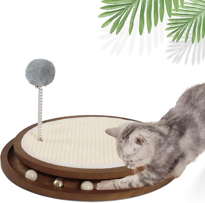 Cat Scratcher, Cat Natural Sisal Scratching Pad, Kitten Interactive Toy with Ball Track Spring Ball for Chasing Hunting Mental Physical Exercise Puzzle-Mewly Pet