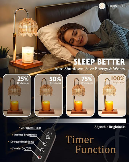 Flower Candle Warmer Lamp with Timer & Dimmer, Adjustable Height Candle Warmer, Gifts for Women Mom Birthday Christmas, House Warming New Home Bedroom Decor, Wax Warmer with 2 Bulbs for Jar Candles
