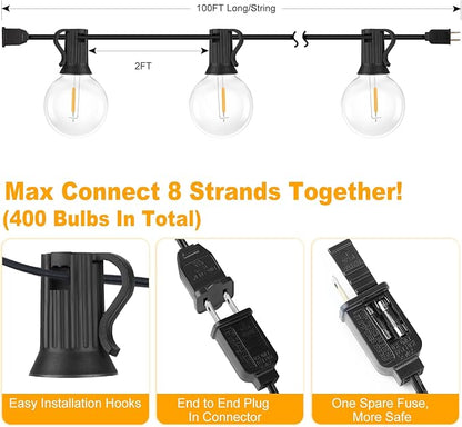 200ft(100*2) Outdoor G40 LED Globe String Lights Dimmable Waterproof Shatterproof Light Strings with 103 Bulbs Connectable Commercial Hanging Lights for Christmas Patio House Backyard Balcony Party