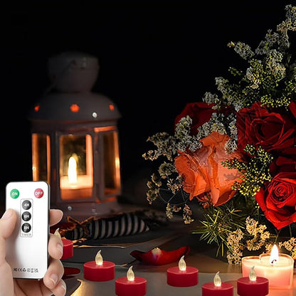 Tea Light Candles with Remote Control,Flickering Flameless LED Candle,Long Lasting 400+Hours,Battery Operated with Timer for Home Decoration Seasonal &Festival Celebration Red (5pcs)