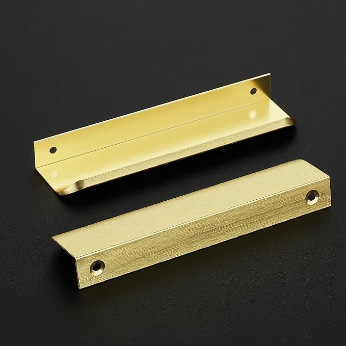 Ravinte Hardware 10 Pack Gold Cabinet Handles, 5.9 Inch (150mm) Finger Edge Pulls, 5 Inch Hole Center, Finger Pulls for Cabinets