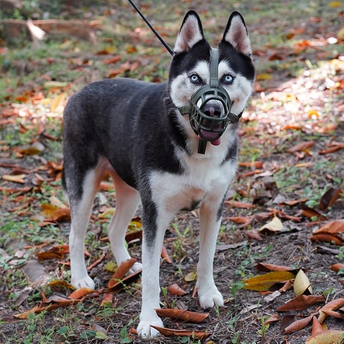 BARKLESS Dog Muzzle, Soft Basket Silicone Muzzle for Dogs to Prevent Biting and Chewing, Breathable Cage Mouth Cover for Training, Allows Drinking and Panting, Used with Collar-Mewly Pet