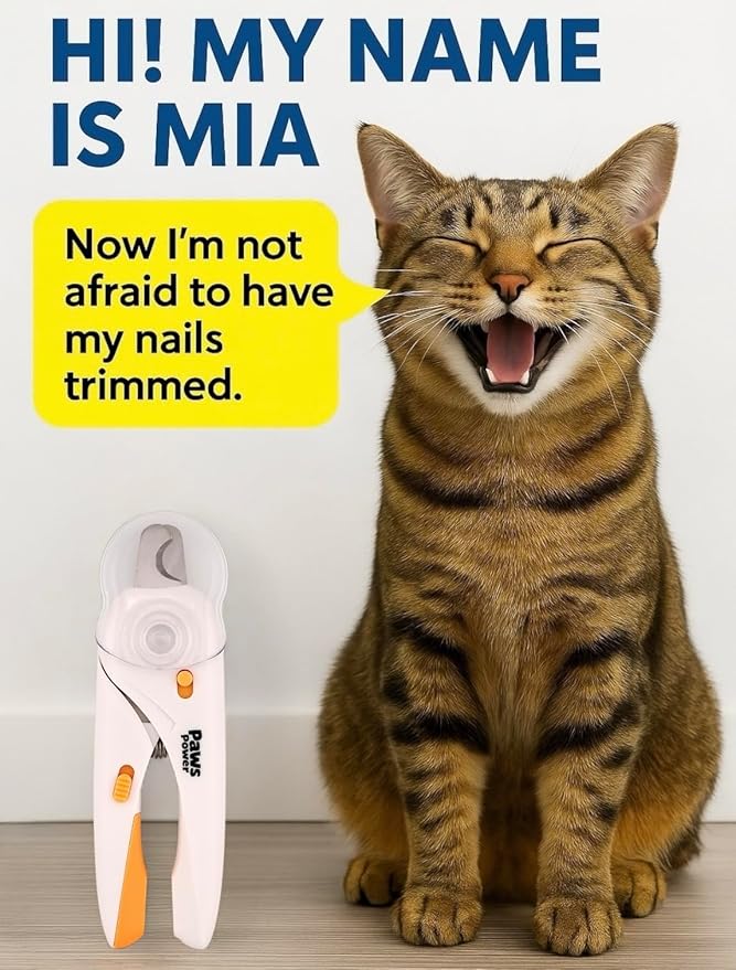 Cat Nail Clipper & Small Dog Nail Clippers with LED Light - Illuminates Nails & Bloodline for Safe, Easy Trimming - Extra Sharp, Avoid Over-Cutting - Essential Cat Supplies, White-Mewly Pet