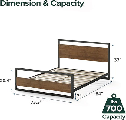ZINUS Suzanne Bamboo and Metal Platform Bed Frame with Footboard, Wood Slat Support, No Box Spring Needed, Easy Assembly, King