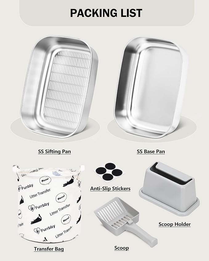 Stainless Steel Sifting Litter Box with Lid, Metal Litter Pan with Scoop for Big Cats Multi Cat, Extra Large Cats Litterbox Odor Control Easy Clean-Mewly Pet