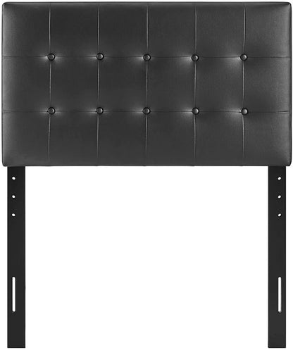 Modway Emily Tufted Button Faux Leather Upholstered Twin Headboard in Black