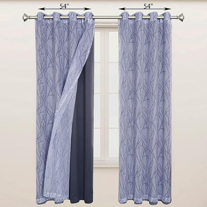 BONZER Mix and Match Curtains - 2 Pieces Branch Print Sheer Curtains and 2 Pieces Blackout Curtains for Bedroom Living Room Grommet Window Drapes, 54x84 Inch/Panel, Grey Dark, Set of 4 Panels