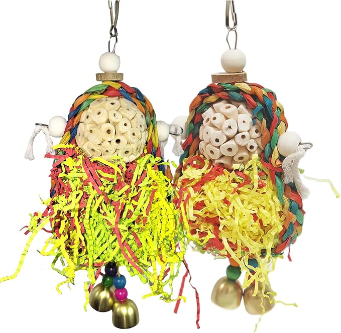 Parakeet Toys,Natural Sola Balls and Shredding Hanging Chewing Toy,2 PCS Small and Medium-Sized Parrot Toys, Bird Toys for Parrots,Cockatiels,Conures,Lovebird,Christmas Birds Toy-Mewly Pet