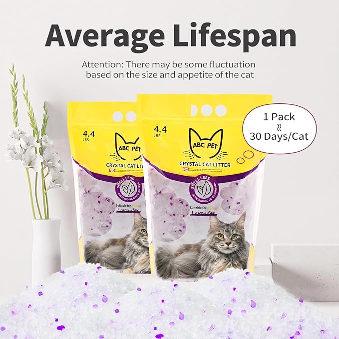 Cat Litter Crystals No Clumping Odor Control Kitty Litter Non-Clumping No scooping Low Dust, Low Tracking, Dehydrates Waste Lavender - 17.2 lbs (4 x 4.3 lb Packs)-Mewly Pet